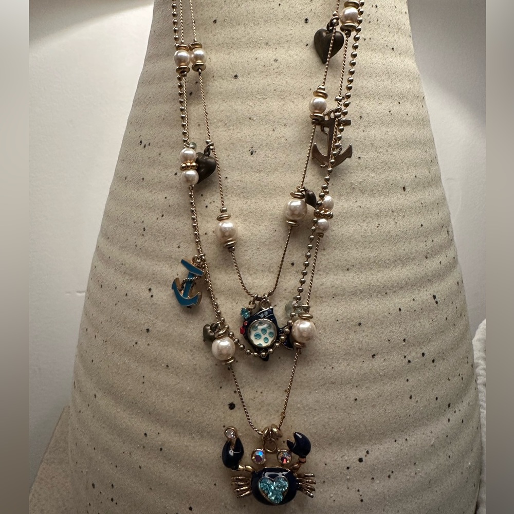 Betsy Johnson crab fish anchor necklace w/ original mesh bag
